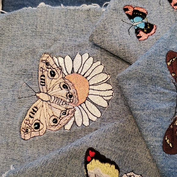 Beautiful Embroidered Butterfly Denim Squares - Picture 4 of 4